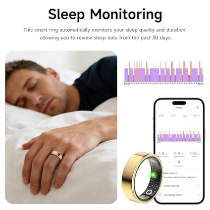 Smart Ring for Women Men, Health Tracker, Fitness Ring (Gold, 7#) - color: Gold, size: 7#