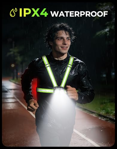 Viccux 800LM Ultra Bright & 7+2 Modes Running Lights for Runners with Rear Light, 45° Beam & 360° Reflective Vest, IPX4 Waterproof Reflective Running Vest for Night Walking/Jogging, 4-25Hrs Runtime