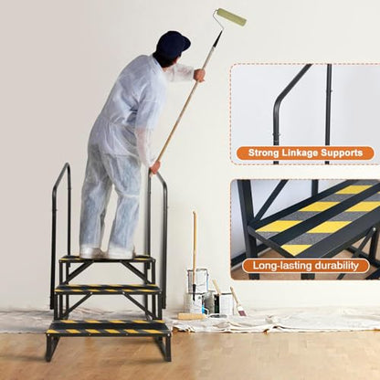 3 Step RV Stairs, Hot Tub Steps, Outdoor Spa Step Ladder with Double Handrail,Portable Economy 5th Wheel Stair for Travel Trailer, Motor Home, Camper and Porch with Non-Skid Tapes - size: RV Stairs - 3 Step with Double Handrail