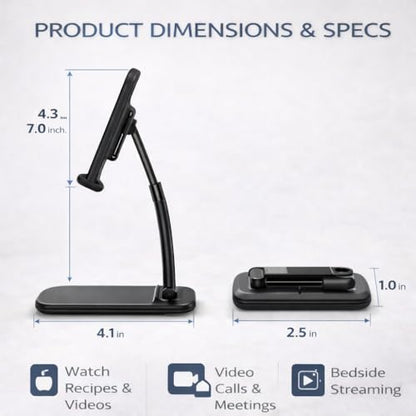 Mizi Portable Cell Phone Stand for Desk - Height & Angle Adjustable Mobile Foldable Holder, Compatible with iPhone 17 16 15 14 13 12 11 Pro Max, Galaxy S25 S24, All 4–10" Devices - Black - size: L311