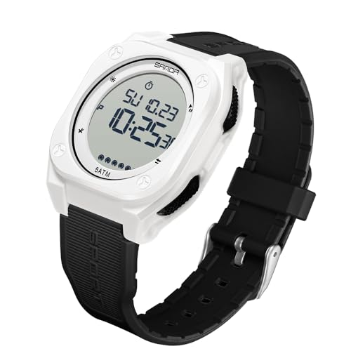 FANMIS Men's Digital Sports Watch Big Face Stopwatch Outdoor Rubber Strap - color: White Black