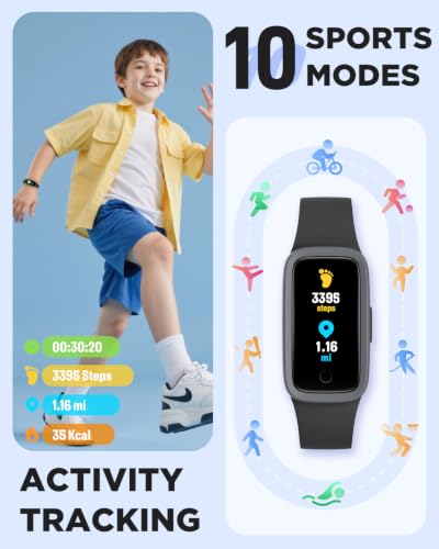Vigor 3 Kids Watch Fitness Tracker, AMOLED Screen for Boys Girls Age 5-15 - color: Black