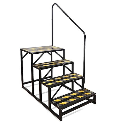 4 Step RV Stairs, Hot Tub Steps, Outdoor Spa Step Ladder with Handrail,Portable Economy 5th Wheel Stair for Travel Trailer, Motor Home, Camper and Porch with Non-Skid Tapes - size: RV Stairs - 4 Step with Single Handrail