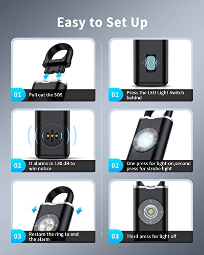 ELECPOW Personal Safety Alarm for Women, Rechargble Keychain Safety Alarm, Personal Protection Weapon for Women,Brightness Strobe Light and Loud Siren for Elders & Womens & Kids Emergency Call