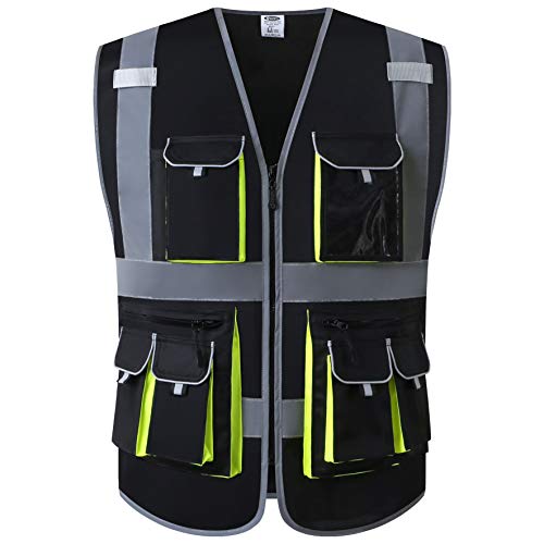 JKSafety Hi Vis Safety Vest for Men Women WIth 10 Pockets JK88 Black L - color: Black, size: Large