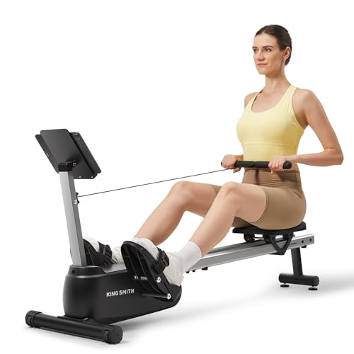 KINGSMITH Rowing Machines for Home Foldable, Compact Row Machine, 400LB & 350LB Weight Capacity, Folding Rower Machine with Adjustable Resistance, Data Monitor, App Supported - color: Silvery Black