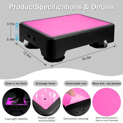 Adjustable Step Stool for Adults - Noctilucent Bed Step Stools, 600 LBS Capacity Non-Slip Safety Step Platform Indoor and Outdoor for Seniors and Adults, Wide Step Stools Elderly Assistance at Night