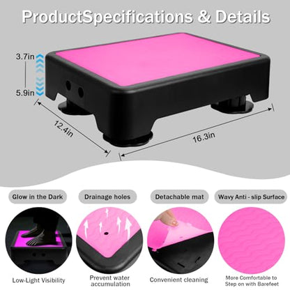 Adjustable Step Stool for Adults - Noctilucent Bed Step Stools, 600 LBS Capacity Non-Slip Safety Step Platform Indoor and Outdoor for Seniors and Adults, Wide Step Stools Elderly Assistance at Night