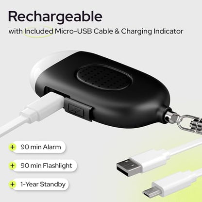 Weten Rechargeable Personal Alarm Keychain - 130dB Siren & LED Light - 2 Pack Personal Safety Alert for Women to Carry - Panic Button Alarm for Security - Rape Whistle for Self Defense (Black&White) - color: F - Black&White