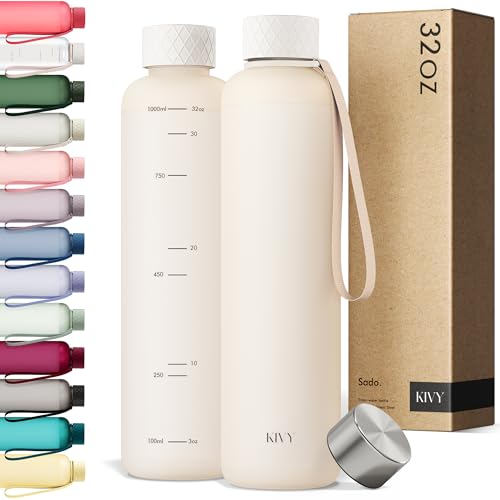 KIVY Slim Water Bottle 32oz Tritan - Lightweight & Shatterproof - BPA-Free - color: Beige White, size: 32 Ounces