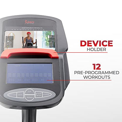 Sunny Health & Fitness Smart Upright Elliptical Machine with Pulse Sensor - size: 18" Stride