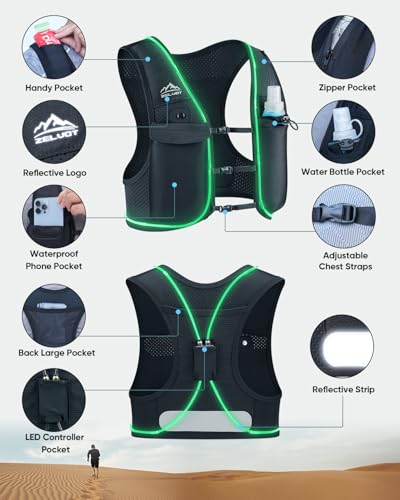 Zelvot Running Vest for Women Men, Touchscreen Phone Pocket - color: Reflective Black, size: Large-X-Large