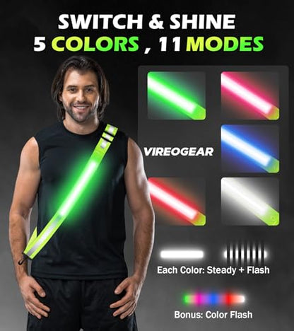 Rechargeable LED Reflective Belt Sash – High Visibility Safety Gear with 5 Colors 11 Light Modes, Adjustable Strap for Night Dog Walking, Running & Biking - color: Green