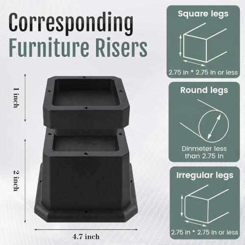 BTSD-home Adjustable Bed Risers 2, 3 or 4 Inch - color: 2,3,4 Inch, size: 8 Pack