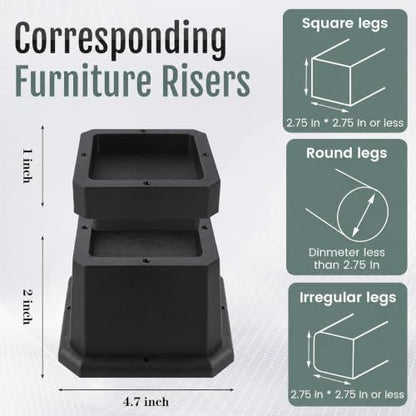 BTSD-home Adjustable Bed Risers 2, 3 or 4 Inch - color: 2,3,4 Inch, size: 8 Pack