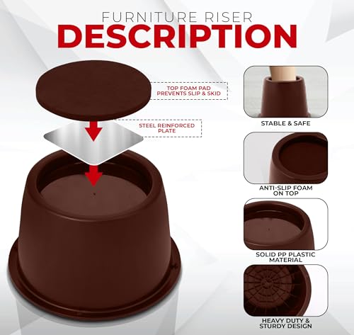 Utopia Bedding 3 Inch Bed Risers 4 Pack, Round Heavy Duty, Red Brown - color: Red Brown, size: 3 Inch (Pack of 4)