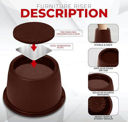 Utopia Bedding 3 Inch Bed Risers 4 Pack, Round Heavy Duty, Red Brown - color: Red Brown, size: 3 Inch (Pack of 4)