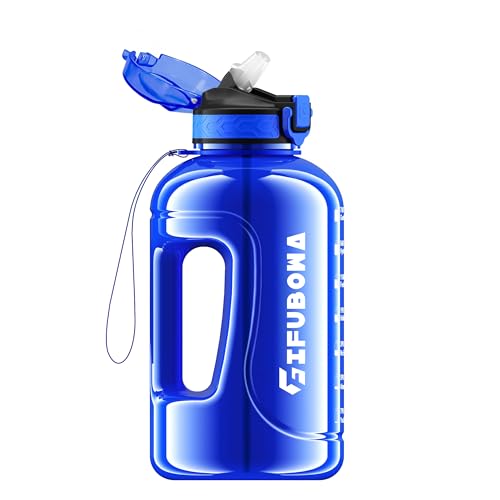 2 Litre Water Bottle with Straw, Motivational Sports Jug - color: Royal Blue-2L, size: 67.6 Ounces