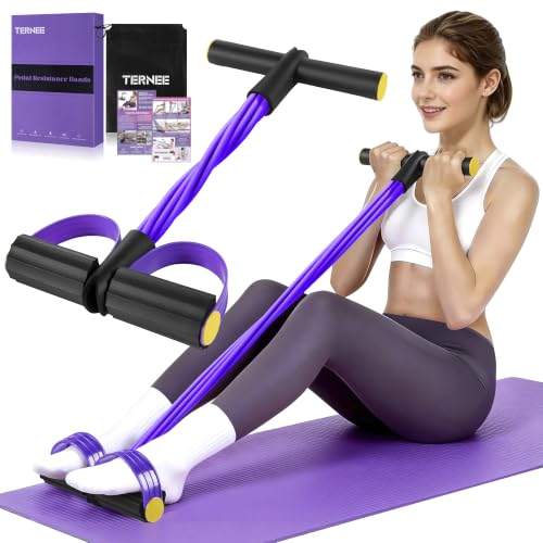 Pedal Resistance Band with Handle, Foot Pedal Resistance Band for Women, Multifunction Exercise Bands for Home Gym Full Body & Working Out - color: purple-black
