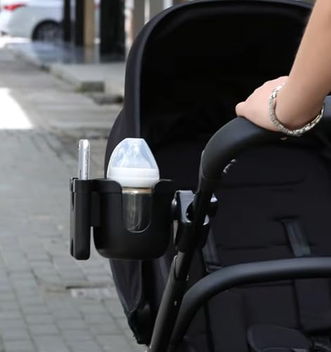 Universal Stroller Cup Holder with Mobile Phone Strollers Storage Rack, 360 Degrees Rotation Drink Holder for Bike, Pushchair, Wheelchair, Walker, Fits Most Cups