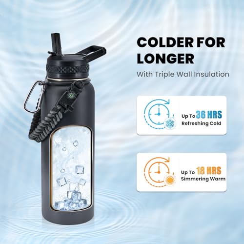 RAYMYLO Insulated Water Bottle 40 oz, Triple Wall Vacuum Stainless Steel - color: Dark Gray, size: 40 Ounces