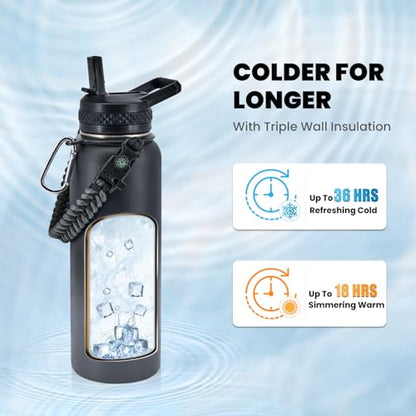 RAYMYLO Insulated Water Bottle 40 oz, Triple Wall Vacuum Stainless Steel - color: Dark Gray, size: 40 Ounces