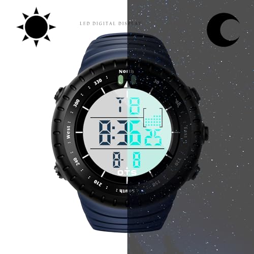 PALADA Men's Digital Sports Watch Waterproof Tactical Watch with LED Backlight Watches for Men - color: Dright Dark Blue