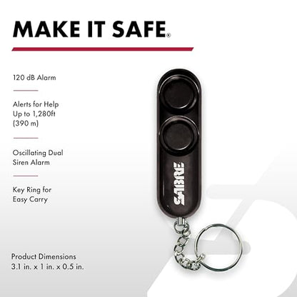 SABRE Personal Alarm With Key Ring, 120dB Alarm, Audible Up To 1,280 Feet (390 Meters), Simple Operation, Reusable, Black - color: Black Personal Alarm