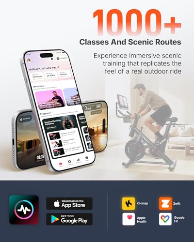 MERACH Exercise Bike, Magnetic Friction Stationary Bike for Home with APP