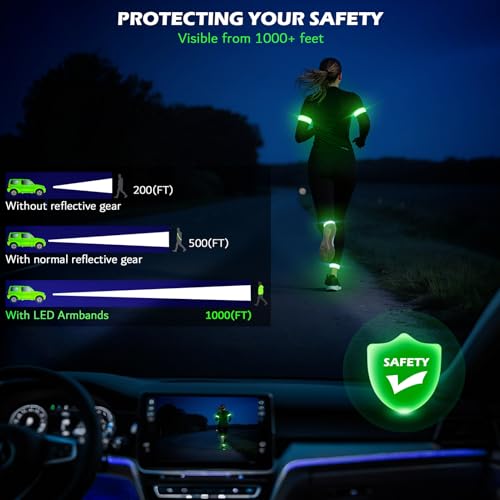 LED Armband Rechargeable for Running(2 Pack),Light Up Arm Bands for Night Walking,Running Lights for Runners,High Visibility Reflective Running Gearr for Night Safety Light Up Wristbands - size: Green