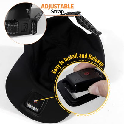 Hands Free Rechargeable LED Baseball Cap with Light Built-in Unisex Sport Waterproof Hat for Men Dad Husband Outdoor - color: Black