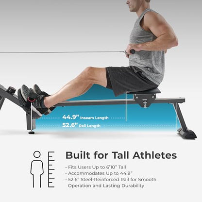 Sunny Health & Fitness Air Rowing Machine, Space-Saving Rower with Long Rail and Upright Storage for Home Gym, Full-Body Cardio Workout, Free SunnyFit Training App - color: Black