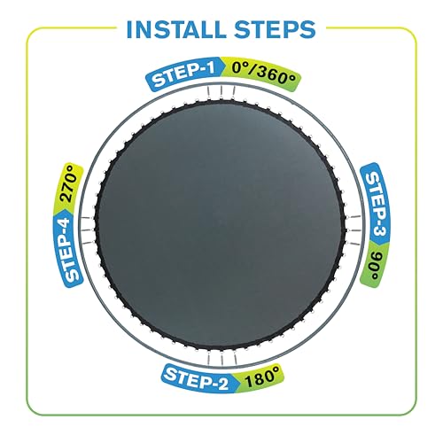 Machrus Upper Bounce Trampoline Replacement Mat 7.5FT 8FT 10FT 11FT 12FT 13FT 14FT 15FT 16FT with V-Rings - UV & Water Resistant (96 V-Rings for 7" Springs, 16 ft)