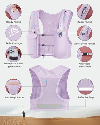 Zelvot Running Vest for Women Men, Touchscreen Phone Pocket - color: Purple, size: Medium-Large