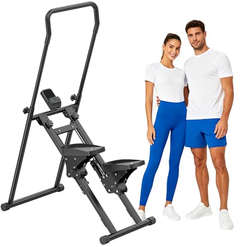 3-Level Adjustable Cardio Stair Stepper for Home, Folding Vertical Stair Stepper with Non-Slip Pedals & LCD Monitor, Portable Stair Stepper with Resistance & Handlebar, Supports 350 LBS, Unisex