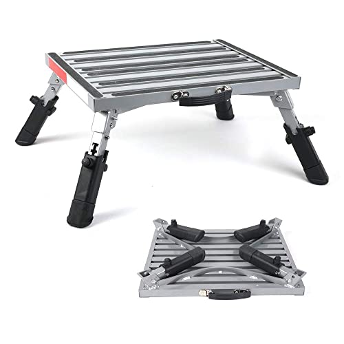 Prime 1 Safety RV Steps Extra Large Platform 19in x 14.5in Extra Size RV Folding Step Stool and Ladder, 600lbs, Height Adjustable, Aluminium with Reflective Stripe, Anti-Slip Surface and Extra Grip - size: Extra Large Size