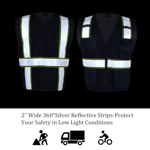 VENDACE Hi Vis Safety Reflective Mesh Vest for Men ANSI Class 2 High Visibility Vest with 8 Pockets and Zipper - color: Blue, size: X-Large