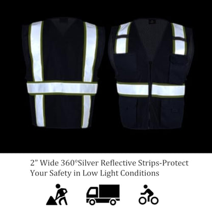 VENDACE Hi Vis Safety Reflective Mesh Vest for Men ANSI Class 2 High Visibility Vest with 8 Pockets and Zipper - color: Blue, size: X-Large