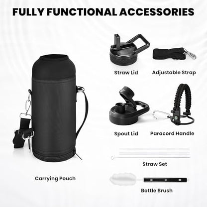 RAYMYLO Insulated Water Bottle 32 oz, Triple Wall Vacuum Stainless Steel - color: Magic Black, size: 32 Ounces