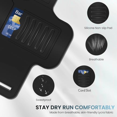 PORTHOLIC Running Armband Phone Holder with Earphone Pouch Fits up to 6.9" - color: Black(Up to 6.9'')