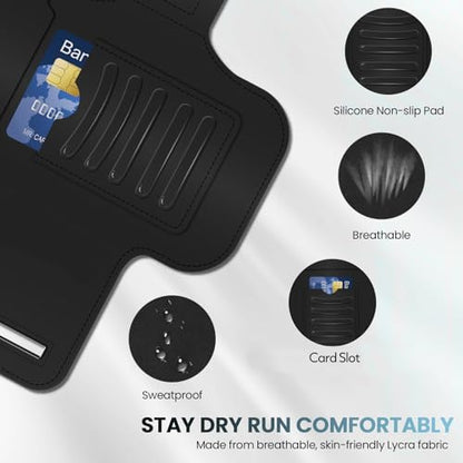 PORTHOLIC Running Armband Phone Holder with Earphone Pouch Fits up to 6.9" - color: Black(Up to 6.9'')
