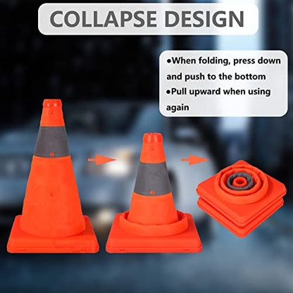 WOPPLXY 4 Pcs 12 Inch Collapsible Traffic Cones, Multi-Purpose Pop up Road Cones with Reflective Collar for Road Safety, Orange Cones for Training, Parking Lot and Driving Practice