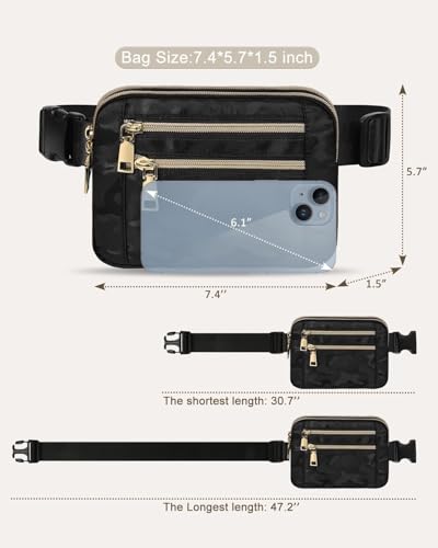 Fanny Packs for Women Crossbody Belt Bags, Waist Pack with Adjustable Strap - color: B-Black Camo, size: Double Layer