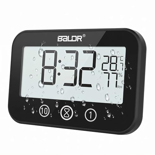 Digital LCD Waterproof Timer Shower Clock, Waterproof for Water Spray, Bathroom Clock Wall Mount, Two Suction Cup, Displays Time, Temperature, and Indoor Relative Humidity (1, Black) - color: Black