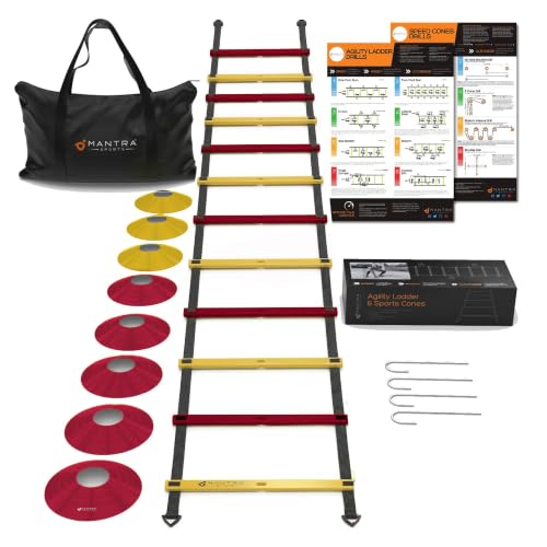 Agility Ladder Set, 12-Rung Speed Ladder + Training Cones, Soccer Training Equipment, Footwork Drills Kit, Speed & Agility Equipment, Football Practice Equipment, Basketball Gear - color: Red and Yellow