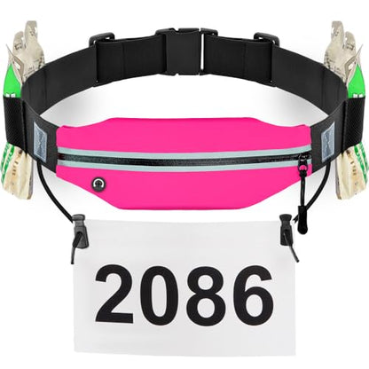 RJ-Sport Race Number Belt Bib Holder with Runner Pouch (Hot Pink) - color: 06 Hot Pink