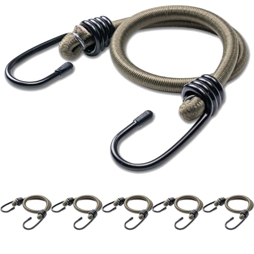 6Pcs 18inch Olive Green Bungee Cords with Hooks, Heavy Duty Elastic Bungee - size: 18inch, style: Olive Green