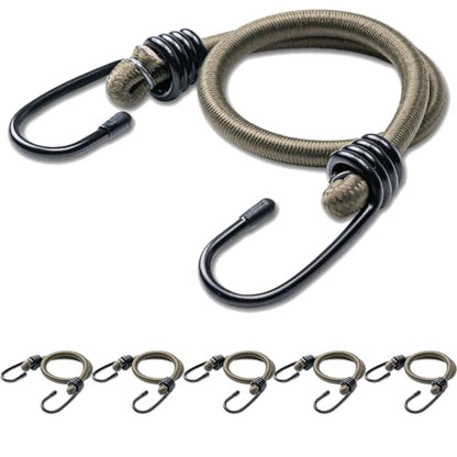 6Pcs 18inch Olive Green Bungee Cords with Hooks, Heavy Duty Elastic Bungee - size: 18inch, style: Olive Green