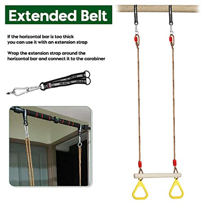 Trapeze Swing Bar with Rings, Wooden Trapeze Swing Bar for Indoor/Outdoor - color: Yellow