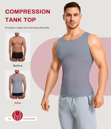 Nebility Shapewear Mens Compression Shirt - Slimming Body Shaper Vest Sleeveless Undershirts Workout Tank Tops - color: Grey, size: 3X-Large